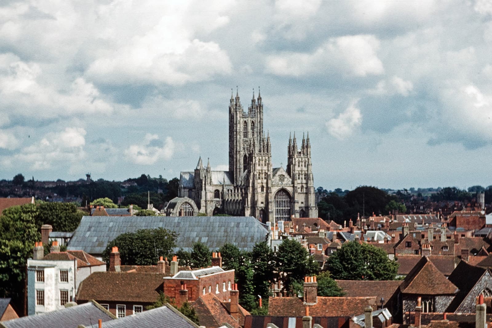 Rooftops of Canterbury with the cathedral towers behind